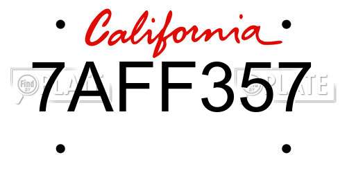 7AFF357 California License Plate