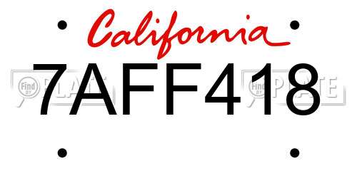 7AFF418 California License Plate