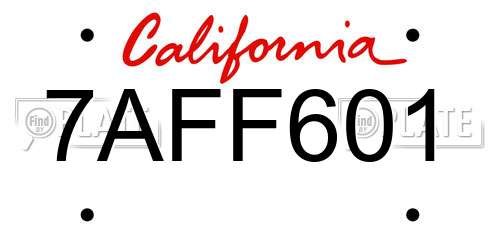 7AFF601 California License Plate