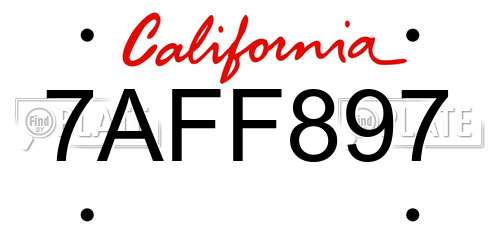 7AFF897 California License Plate