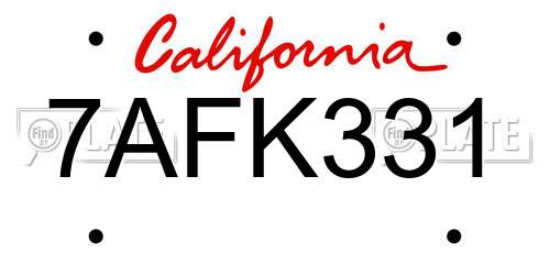 7AFK331 California License Plate