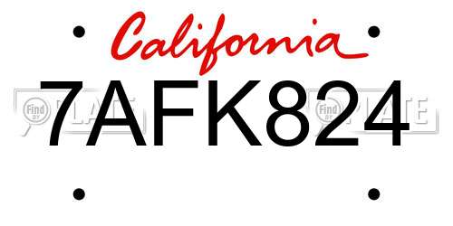 7AFK824 California License Plate