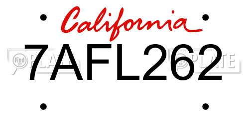 7AFL262 California License Plate