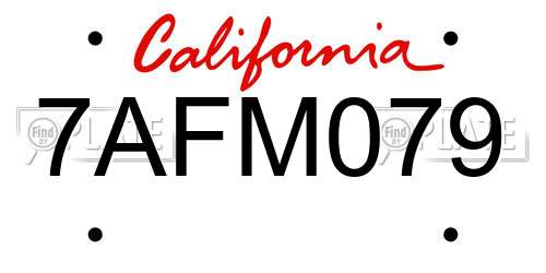 7AFM079 California License Plate