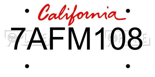 7AFM108 California License Plate