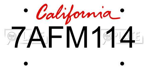7AFM114 California License Plate