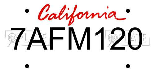 7AFM120 California License Plate