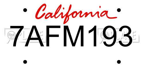7AFM193 California License Plate