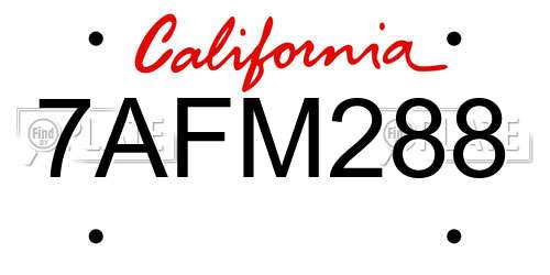 7AFM288 California License Plate