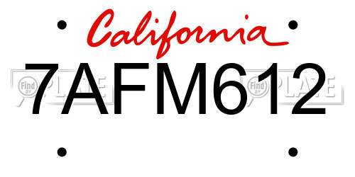 7AFM612 California License Plate
