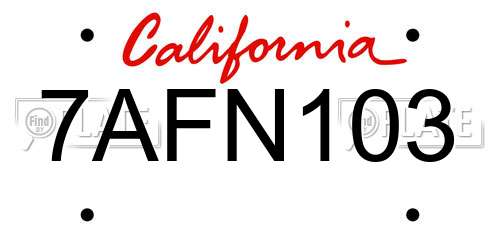 7AFN103 California License Plate