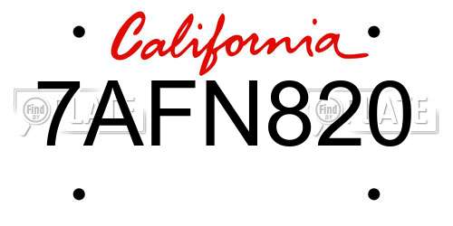 7AFN820 California License Plate