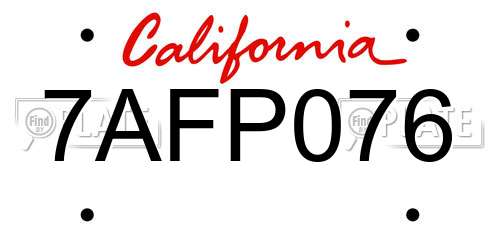 7AFP076 California License Plate