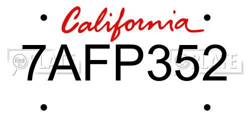 7AFP352 California License Plate