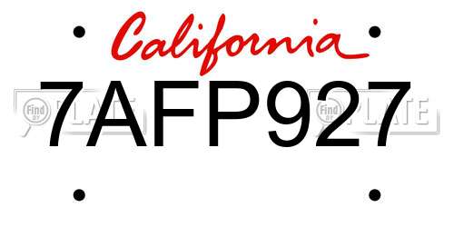 7AFP927 California License Plate
