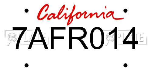 7AFR014 California License Plate