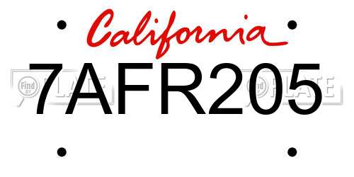 7AFR205 California License Plate