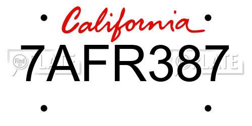 7AFR387 California License Plate
