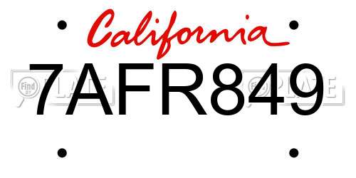 7AFR849 California License Plate