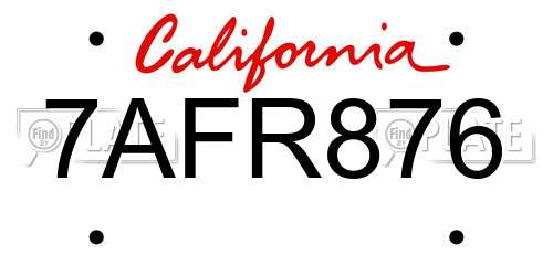 7AFR876 California License Plate