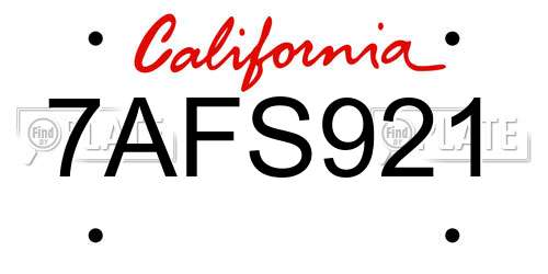 7AFS921 California License Plate