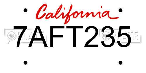 7AFT235 California License Plate