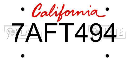 7AFT494 California License Plate
