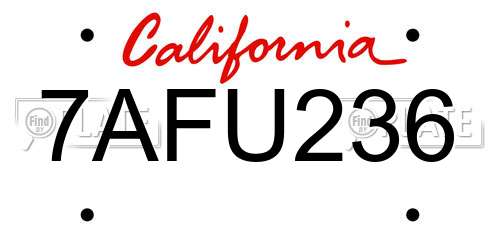 7AFU236 California License Plate