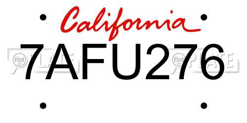 7AFU276 California License Plate