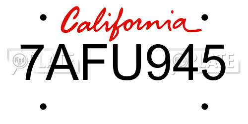 7AFU945 California License Plate