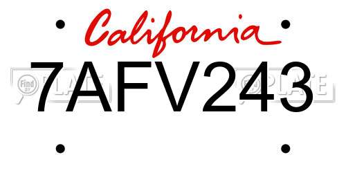 7AFV243 California License Plate