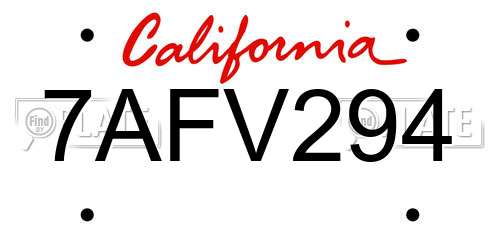 7AFV294 California License Plate
