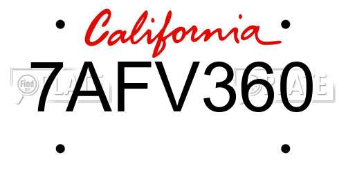 7AFV360 California License Plate