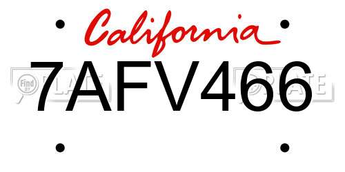 7AFV466 California License Plate