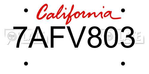 7AFV803 California License Plate