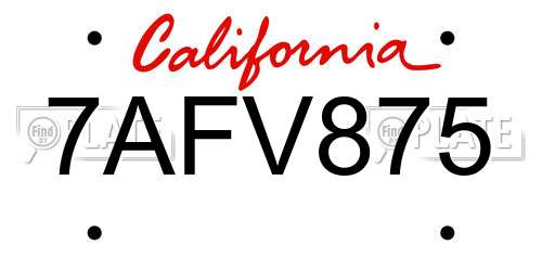 7AFV875 California License Plate