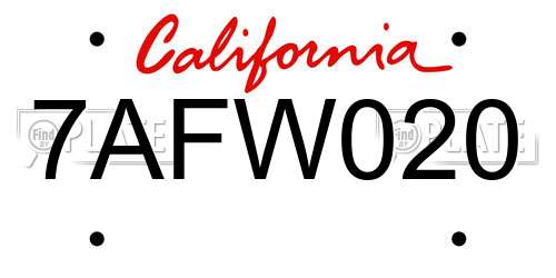 7AFW020 California License Plate