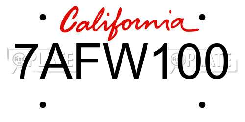 7AFW100 California License Plate