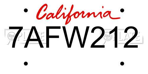 7AFW212 California License Plate