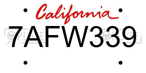 7AFW339 California License Plate