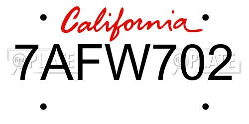 7AFW702 California License Plate