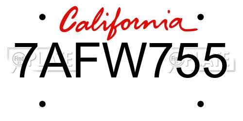 7AFW755 California License Plate