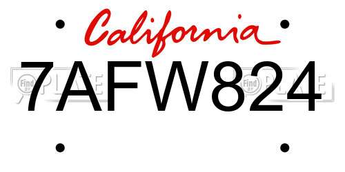 7AFW824 California License Plate