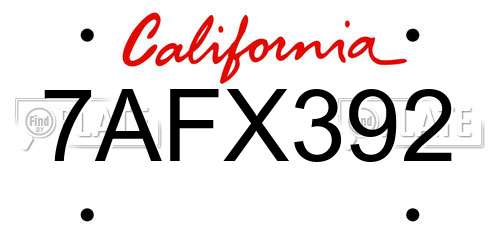 7AFX392 California License Plate