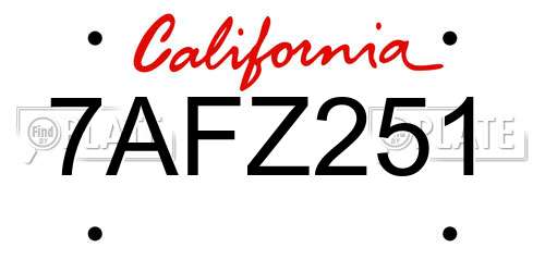 7AFZ251 California License Plate
