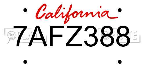 7AFZ388 California License Plate