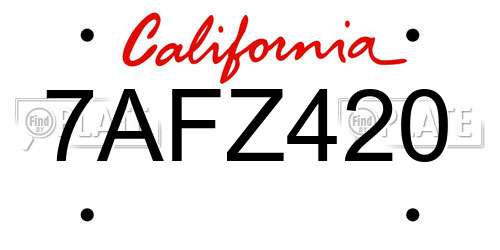7AFZ420 California License Plate