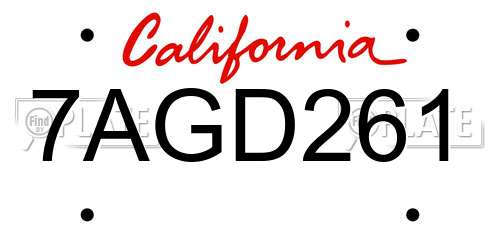 7AGD261 California License Plate