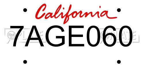 7AGE060 California License Plate