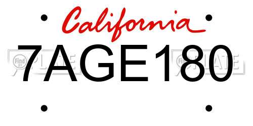 7AGE180 California License Plate